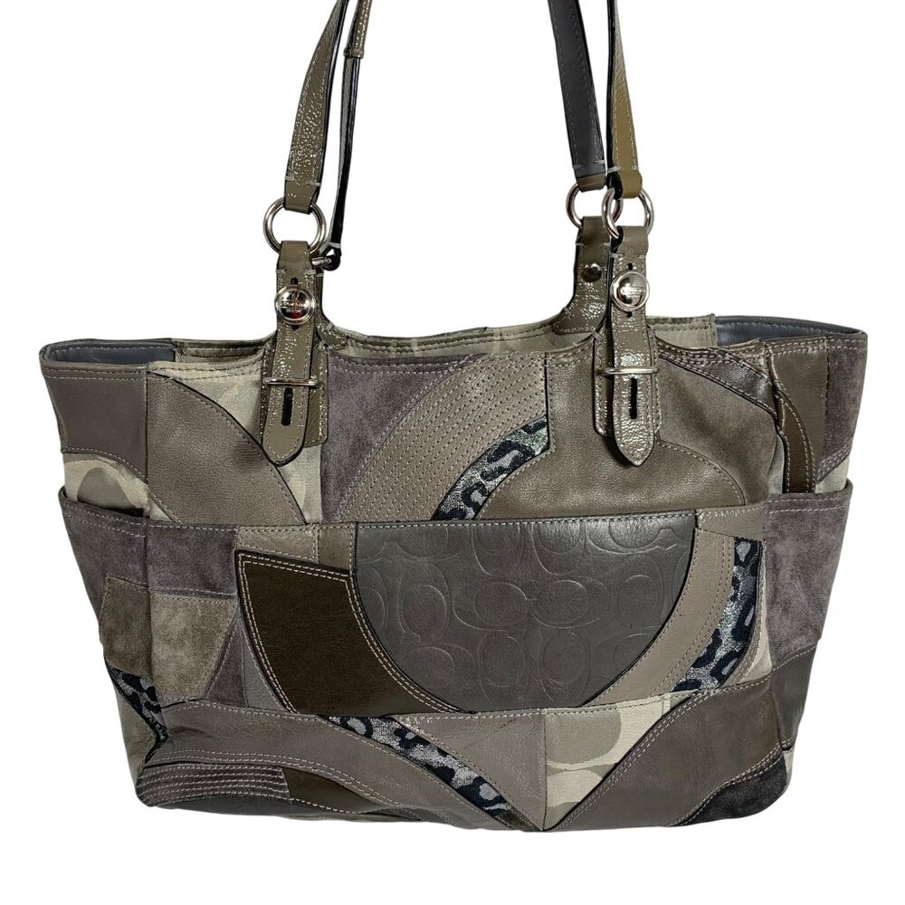 Coach Patchwork Leather & Suede Tote in Gray and Brown